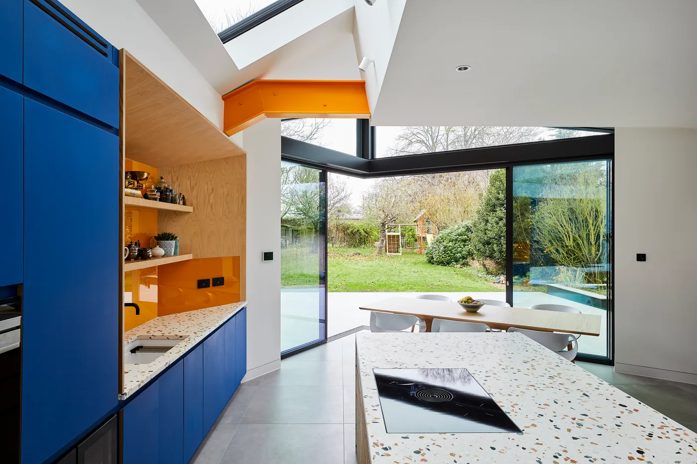 Colour Pop House sliding doors, rooflights project in Cambridge